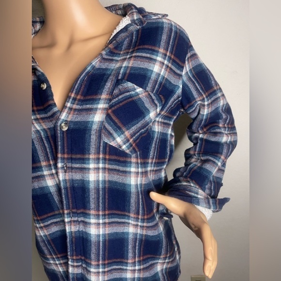 𝅺AMBIANCE Sherpa lined jacket plaid blue size small - Picture 7 of 12